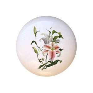  White Lily Flowers Floral Drawer Pull Knob