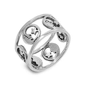  Sterling Silver Moon and Star Fashion Ring Size 5 Jewelry