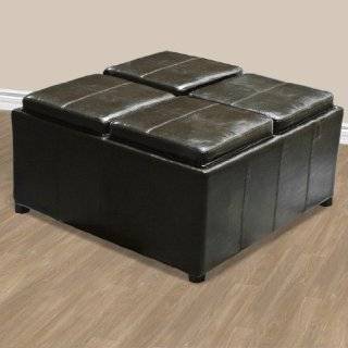   Brown Leather Storage Cocktail Coffee Table Ottoman: Home & Kitchen