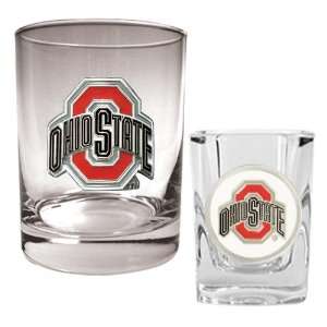 Ohio State Buckeyes Rocks Glass & Shot Glass Set  Kitchen 