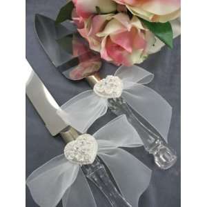   Pearlized Heart Rose Bouquet Wedding Cake Server Set: Kitchen & Dining