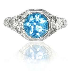    FILIGREE BLUE TOPAZ VINTAGE FILIGREE ANTIQUE STYLE RING: Jewelry