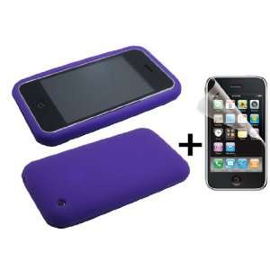 Purple Silicone Soft Skin Case Cover for iPhone 3G ***BUNDLE WITH ANTI 