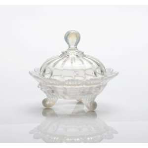 Solid Crystal Opalescent Glass Footed Covered Candy Dish:  