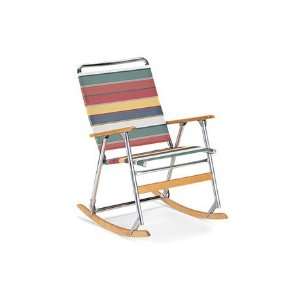   Folding Aluminum Sling Arm Rocker Patio Lounge Chair: Patio, Lawn