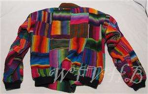Vintage Guatemala Womens Bright Multi Color Woven Cotton Jacket Coat 