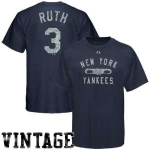   York Yankees #3 Babe Ruth Navy Blue Game Master Player Premium T shirt