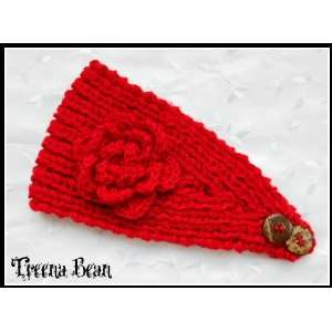  Treena Bean Candy Apple Red Hand Made, Hand Knit, Head Wrap 