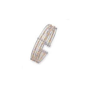 14K Tricolor Gold Twisted Diamond Cut Beaded Bangle Bracelet: 12.7mm 