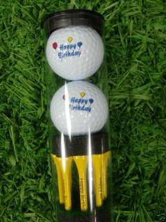 Golf balls and tees say Happy Birthday. Great gift !  