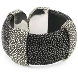 Zina Sterling Silver Wide Cuff Bracelet In Black Stingray With 