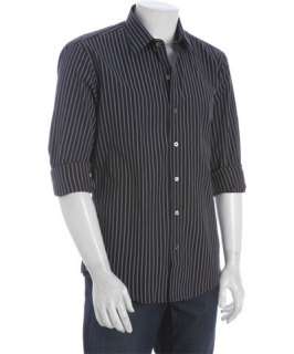 Zachary Prell black and grey cotton Kauss striped point collar shirt