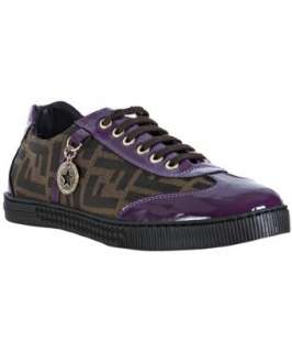 Fendi violet patent zucca canvas sneakers  