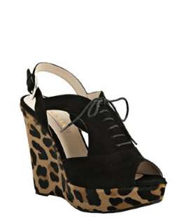 Prada black suede and leopard calf hair lace up wedges   up to 