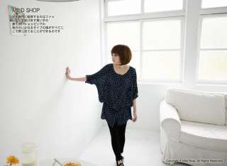 Womens Korean Japanese Fashion Style Dots 3/4 sleeve Long Top Button 