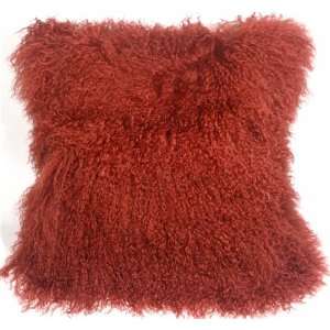  Pillow Decor   Mongolian Sheepskin Red Throw Pillow