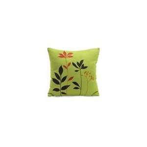   Lime Green Throw Pillow with Brown and Orange Botanica