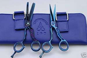 Designer Pro Barber Shears Salon Scissors 2 Pc set Blue  