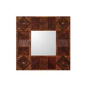  NOVICA Leather mirror, Inca Geometry
