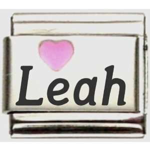  Leah Pink Heart Laser Name Italian Charm Link Jewelry