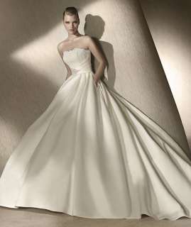 Pretty Strapless A line pocket Satin Wedding Dress Bridal Gown Free 
