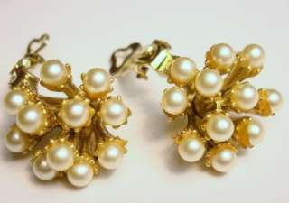 Vintage Faux Pearl and Gold Tone Clip On Earrings  