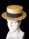 Antique ART DECO Label Navy Blue Silk Bow Straw Boater Hat~1910s to 