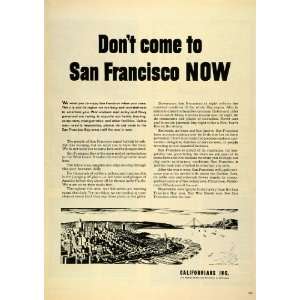  1944 Ad Californians Inc San Fancisco Bay War Bonds WWII 