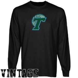 : Tulane Green Wave Black Distressed Logo Vintage Long Sleeve T shirt 