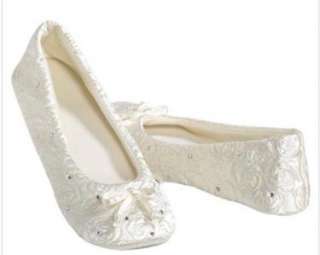Isotoner Ivory Wedding Rhinestone Ballet Slippers Shoes  