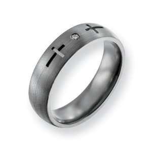 Titanium Cross 6mm Diamond Brushed Comfort Fit Wedding Band Ring (SIZE 