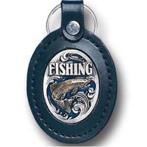   : Large Deluxe Leather & Pewter Key Ring   Fishing: Sports & Outdoors