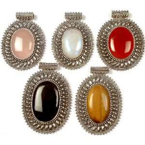   Gemstone Pendants(Rose Quartz, Rainbow Moonstone, Carnelian, Black
