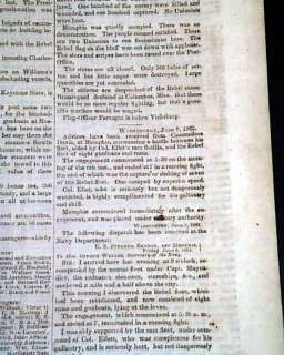 BATTLE OF CROSS KEYS VA Chattanooga TN 1862 Civil War Old Newspaper 