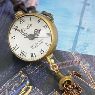   Crystal Ball Pocket Watch Mechanical Pendant Bell Leather Chain Dress
