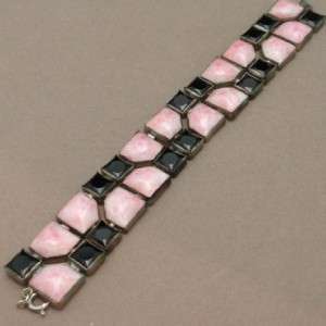 Art Deco Bracelet with Pink and Black Glass Vintage  
