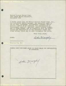 AUDIE MURPHY   DOCUMENT DOUBLE SIGNED CIRCA 1946  