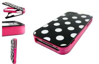 2PCS Black White Polka Dots 3in1 Gel Plastic Case Cover for iPhone 4 
