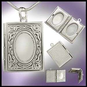 MEMORY BOOK LOCKET 18 925 CHAIN   HOLDS 2 OVAL PHOTOS  