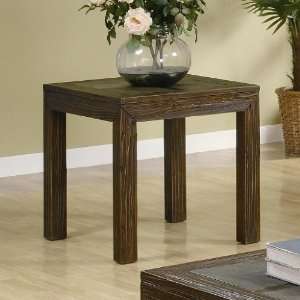  End Table with Slate Inlays in Distressed Brown Finish 