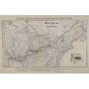  1923 Print Map Wabash Railway Railroad Train Routes 