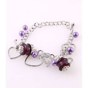   Bead Bracelet with Acrylic Pearl Hart Pattern Purple 