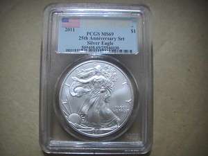 2011 PCGS MS69 FIRST STRIKE FLAG American Silver Eagle 25th 