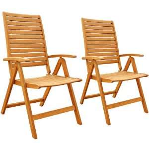   Reclining Folding Arm Chair (Natural Wood Finish), Set of 2: Patio