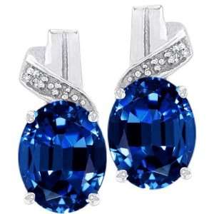 CandyGem 10k Gold Lab Created Oval Sapphire and Diamond Earrings(Metal 
