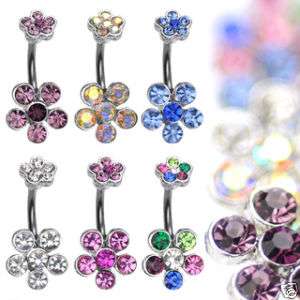 Lot of 6 DOUBLE 6 GEM FLOWER BELLY RINGS WHOLESALE C56  