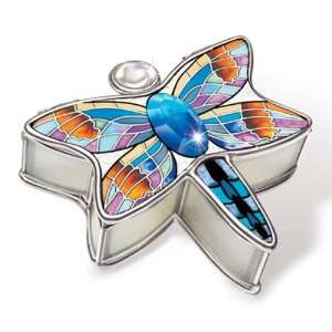 Amia 6027 Dragonfly Design Hand Painted Glass Jewelry Box, 3 1/2 Inch 