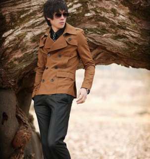 Mens Slim Fit Double Breast Trench Coat Jacket US XS M  