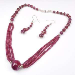   Handcrafted Cabochon Ruby Beaded Necklace with Free Earrings Jewelry