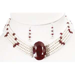  Handcrafted 5 Strands Natural Ruby & Fresh Water Pearl Beaded 